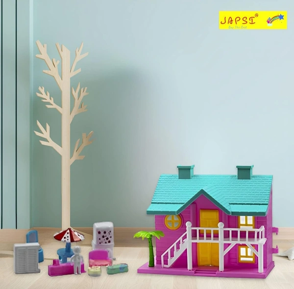 Doll House for 3+ Year Old Girls | Small Doll House for Girls | Doll House with Furniture | Doll House Play Set | Beautiful Barbie Doll House | Birthday Gift for Girls | Pink/Green(17 Pieces)