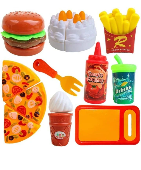 Pizza Fast Food Kitchen DIY Pretend Role Play Toy Set for Boys&Girls Kids - 14 Pieces- Multi Color