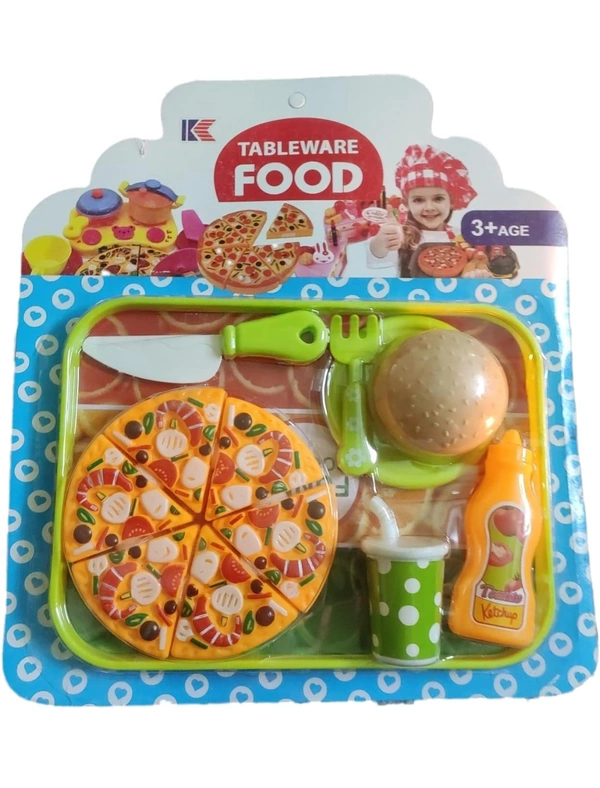 Pizza Fast Food Kitchen DIY Pretend Role Play Toy Set for Boys&Girls Kids - 14 Pieces- Multi Color
