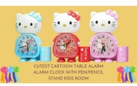 Cutest Cartoon Table Alarm Alarm Clock with Pen Pencil Stand Kids Room Table Clock -Mix Colour