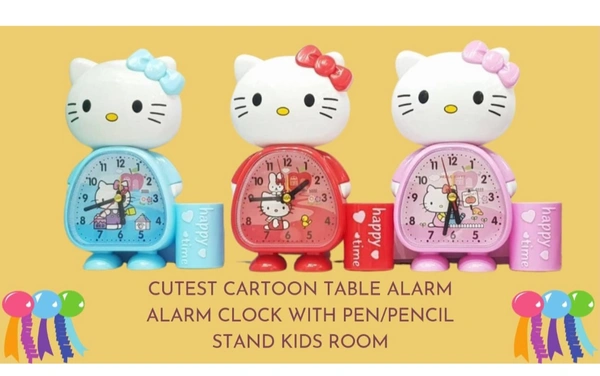 Cutest Cartoon Table Alarm Alarm Clock with Pen Pencil Stand Kids Room Table Clock -Mix Colour