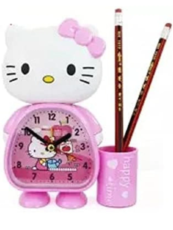 Cutest Cartoon Table Alarm Alarm Clock with Pen Pencil Stand Kids Room Table Clock -Mix Colour