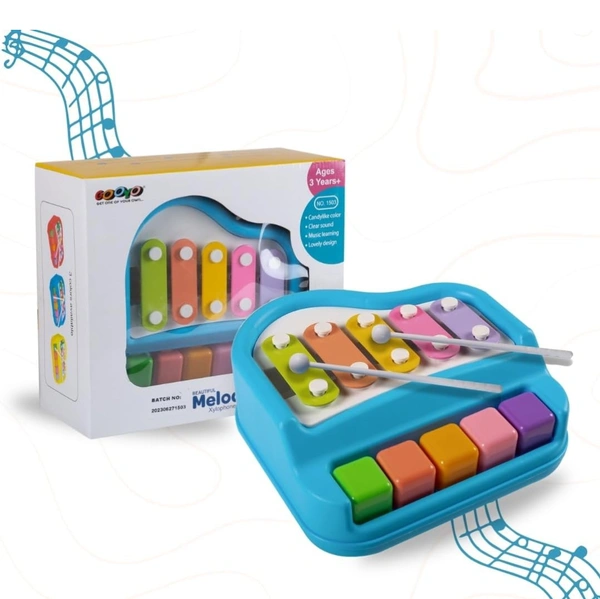 Gooyo 1503 Non Battery 2 in 1 Mini Piano and Xylophone Toy with Colorful Keys & 2 Mallets for Babies/Girls/Boys/Kids/Gifts | Blue Color (Battery Not Required)