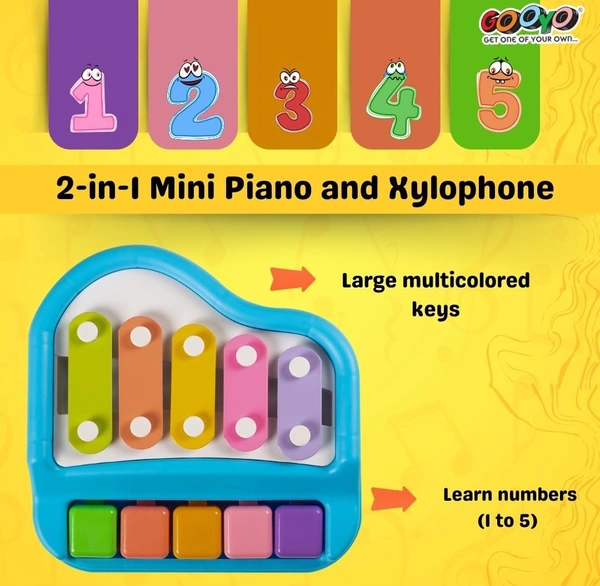 Gooyo 1503 Non Battery 2 in 1 Mini Piano and Xylophone Toy with Colorful Keys & 2 Mallets for Babies/Girls/Boys/Kids/Gifts | Blue Color (Battery Not Required)