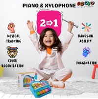 Gooyo 1503 Non Battery 2 in 1 Mini Piano and Xylophone Toy with Colorful Keys & 2 Mallets for Babies/Girls/Boys/Kids/Gifts | Blue Color (Battery Not Required)
