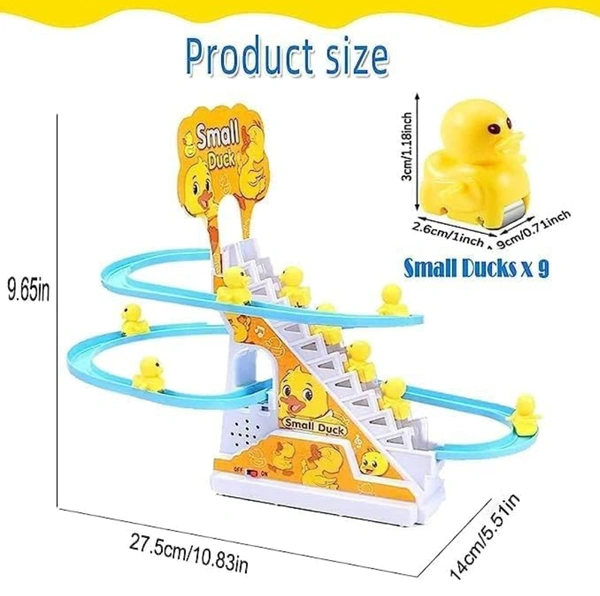 Duck Track Racing Toys for Kids - Small Ducks Stair Climbing Toys for Kids, Escalator Toy with Lights and Music - 3 Duck Toy Included (Duck Racing Track Toy