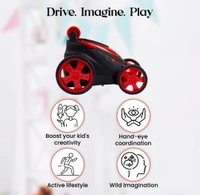 Rotating & Rolling Rechargeable Small Stunt Racing Car Toy Comes with USB Charging Cable & Remote Controller | Red Color, Power Source: Lithium Rechargeable Battery for Car (Included)