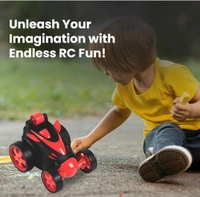 Rotating & Rolling Rechargeable Small Stunt Racing Car Toy Comes with USB Charging Cable & Remote Controller | Red Color, Power Source: Lithium Rechargeable Battery for Car (Included)