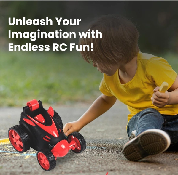 Rotating & Rolling Rechargeable Small Stunt Racing Car Toy Comes with USB Charging Cable & Remote Controller | Red Color, Power Source: Lithium Rechargeable Battery for Car (Included)
