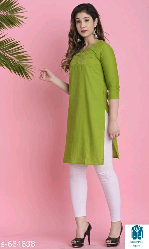 Catalog Name:*⭐Women Cotton A-line Solid Orange Kurti*Fabric: CottonSleeve Length: Three-Quarter SleevesPattern:  - 