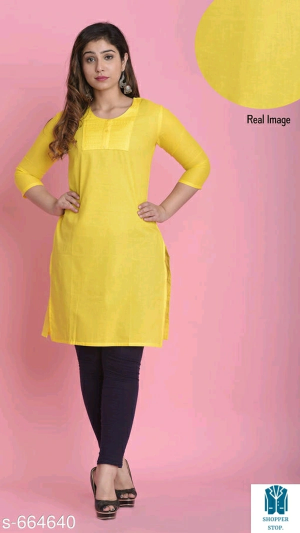 Catalog Name:*⭐Women Cotton A-line Solid Orange Kurti*Fabric: CottonSleeve Length: Three-Quarter SleevesPattern:  - 