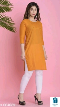 Catalog Name:*⭐Women Cotton A-line Solid Orange Kurti*Fabric: CottonSleeve Length: Three-Quarter SleevesPattern:  - 