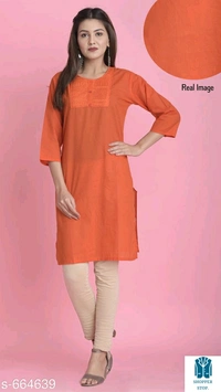 Catalog Name:*⭐Women Cotton A-line Solid Orange Kurti*Fabric: CottonSleeve Length: Three-Quarter SleevesPattern:  - 