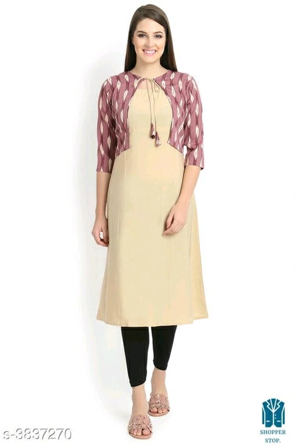 Catalog Name:*☀️Women Crepe Jacket Kurta Solid Orange Kurti*Fabric: CrepePattern: SolidCombo 