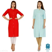 Catalog Name:*☄️Aakarsha Graceful Kurtis*Fabric: CottonSleeve Length: Short Sleeves,Three-Quarter SleevesPattern: SolidCombo of: Combo of 2