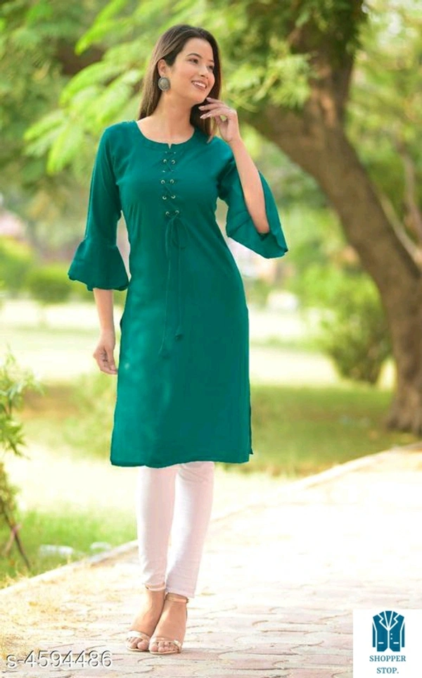 Catalog Name:*Women Rayon A-line Solid Yellow Kurti*Fabric: RayonSleeve Length: Three-Quarter SleevesPattern: SolidCombo 