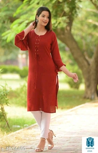 Catalog Name:*Women Rayon A-line Solid Yellow Kurti*Fabric: RayonSleeve Length: Three-Quarter SleevesPattern: SolidCombo 