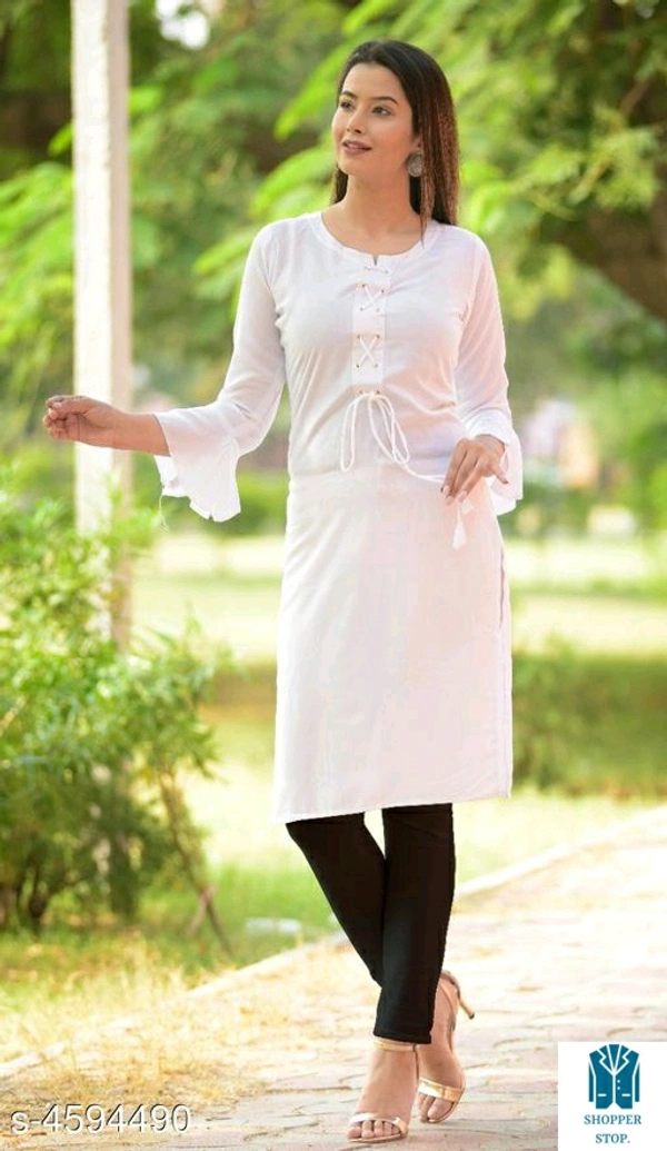 Catalog Name:*Women Rayon A-line Solid Yellow Kurti*Fabric: RayonSleeve Length: Three-Quarter SleevesPattern: SolidCombo 