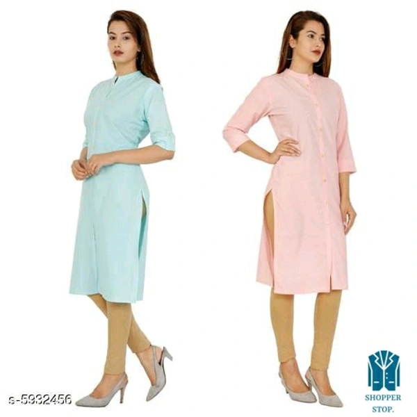 Catalog Name:*⚡Women's Cotton Solid Kurti Combo of 2*Fabric: CottonSleeve Length: Three-Quarter SleevesPattern: SolidCombo 