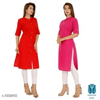 Catalog Name:*⚡Women's Cotton Solid Kurti Combo of 2*Fabric: CottonSleeve Length: Three-Quarter SleevesPattern: SolidCombo 