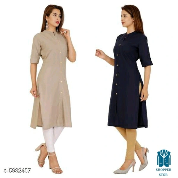 Catalog Name:*⚡Women's Cotton Solid Kurti Combo of 2*Fabric: CottonSleeve Length: Three-Quarter SleevesPattern: SolidCombo 