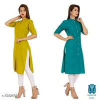 Catalog Name:*⚡Women's Cotton Solid Kurti Combo of 2*Fabric: CottonSleeve Length: Three-Quarter SleevesPattern: SolidCombo 