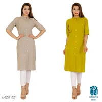 Catalog Name:*☀️Women Cotton A-line Solid Yellow Kurti*Fabric: CottonSleeve Length: Three-Quarter Sleeves,Short SleevesPattern: