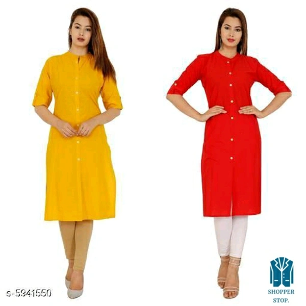 Catalog Name:*☀️Women Cotton A-line Solid Yellow Kurti*Fabric: CottonSleeve Length: Three-Quarter Sleeves,Short SleevesPattern:
