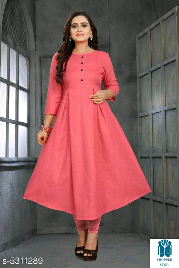 Catalog Name:*⭐Women Cotton Flared Solid Mustard Kurti*Fabric: CottonSleeve Length: Three-Quarter SleevesPattern: 