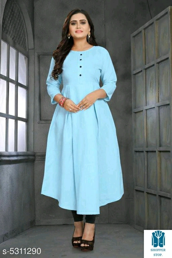 Catalog Name:*⭐Women Cotton Flared Solid Mustard Kurti*Fabric: CottonSleeve Length: Three-Quarter SleevesPattern: 