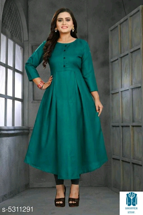 Catalog Name:*⭐Women Cotton Flared Solid Mustard Kurti*Fabric: CottonSleeve Length: Three-Quarter SleevesPattern: 