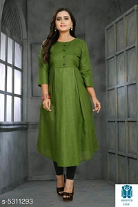 Catalog Name:*⭐Women Cotton Flared Solid Mustard Kurti*Fabric: CottonSleeve Length: Three-Quarter SleevesPattern: 