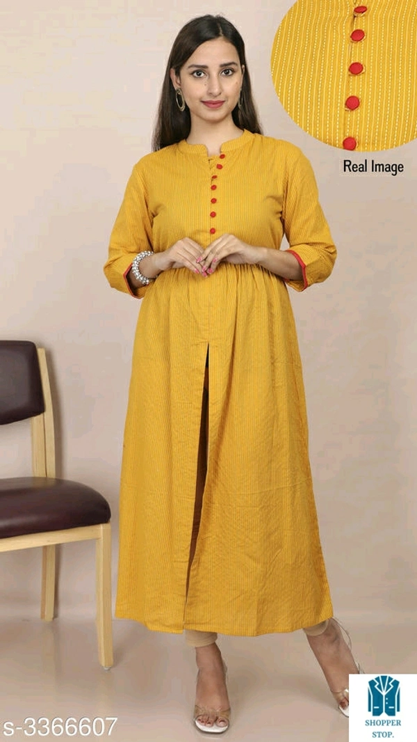 Catalog Name:*☄️Women Cotton High- Slit Solid Mustard Kurti*Fabric: CottonSleeve Length: Three-Quarter Sleeves