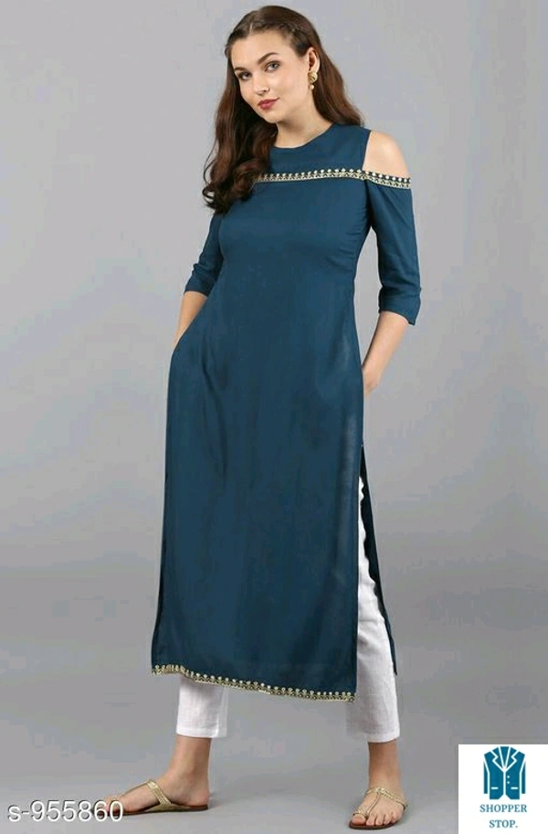 Catalog Name:*☀️Women Crepe A-line Stripe Kurti*Fabric: RayonSleeve Length: Three-Quarter SleevesPattern: 