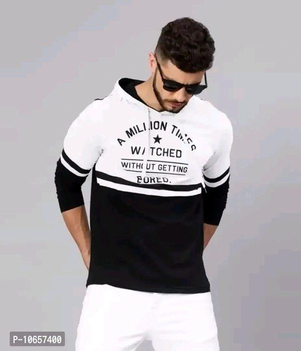 R P CREATION Reliable Multicoloured Cotton Printed Hooded Tees For Men - S, Whaite
