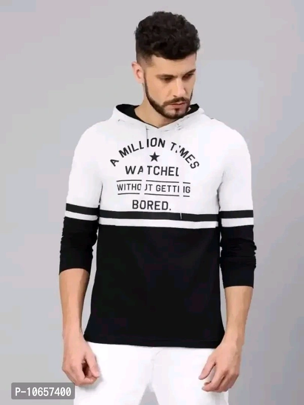 R P CREATION Reliable Multicoloured Cotton Printed Hooded Tees For Men - S, Whaite