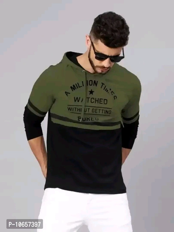 R P CREATION Reliable Multicoloured Cotton Printed Hooded Tees For Men - S, Coffee