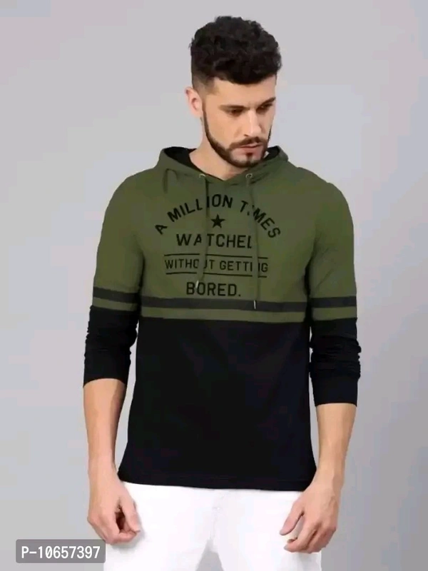 R P CREATION Reliable Multicoloured Cotton Printed Hooded Tees For Men - S, Coffee