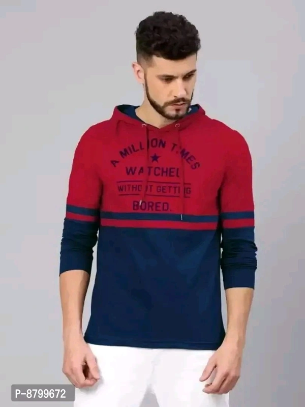 R P CREATION Reliable Multicoloured Cotton Printed Hooded Tees For Me - Maroon, M