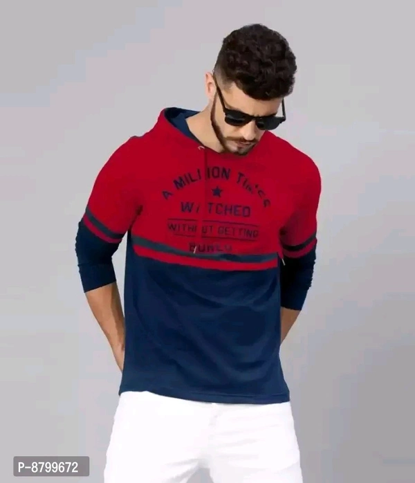 R P CREATION Reliable Multicoloured Cotton Printed Hooded Tees For Me - Maroon, L