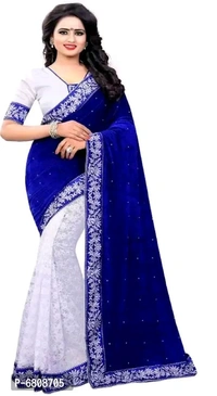 FOOG FEB Delivery Free Blue Velvet Self Pattern Sarees With Blouse For Women