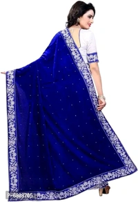 FOOG FEB Delivery Free Blue Velvet Self Pattern Sarees With Blouse For Women