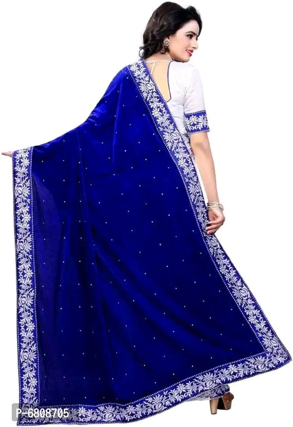 FOOG FEB Delivery Free Blue Velvet Self Pattern Sarees With Blouse For Women