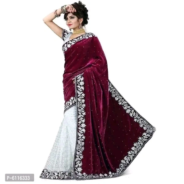 FOOG FEB Delivery Free Purple Velvet Self Pattern Sarees For Women