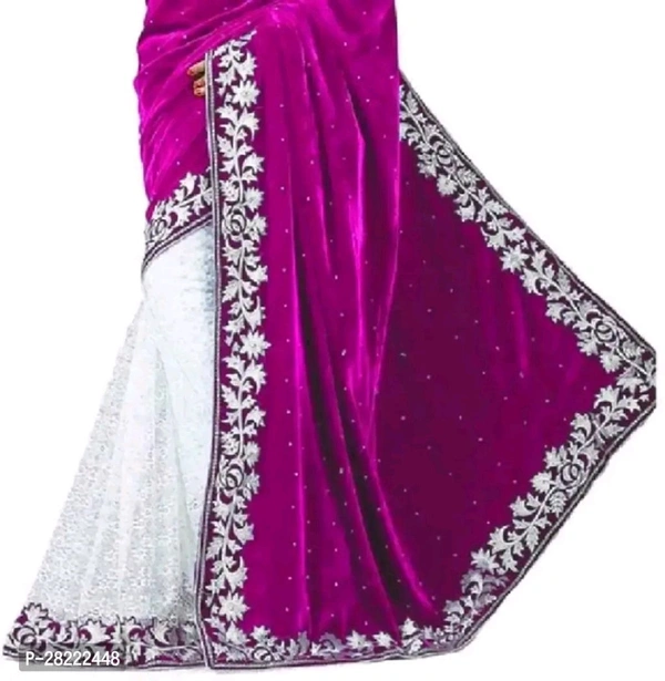 SWIFT STYLE Delivery Free Stylish Pink Velvet Ethnic Motif Saree With Blouse Piece For Women
