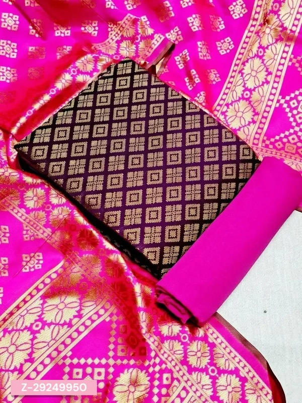 Jinesh Carporation Delivery Free Elegant Banarasi Silk Jacquard Dress Material with Dupatta For Women