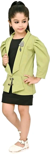 JUHI FASHION Delevery Free Classic Crepe Solid Dress for Kids Girls with Jacket - 6-7 Years