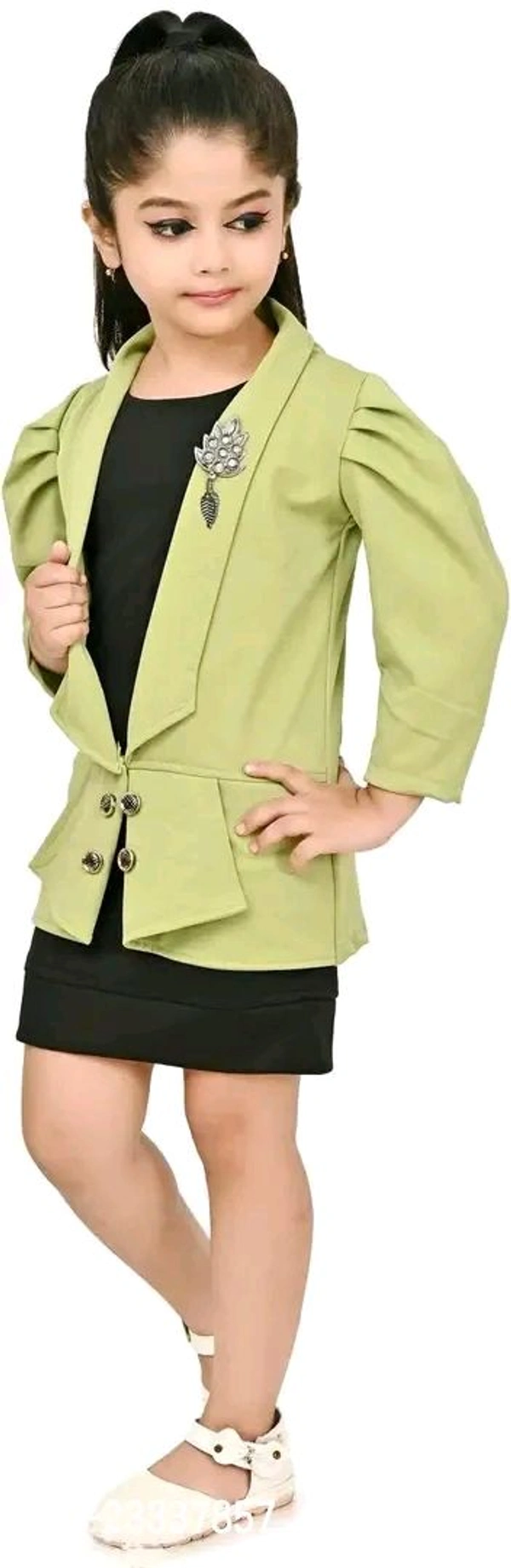 JUHI FASHION Delevery Free Classic Crepe Solid Dress for Kids Girls with Jacket - 6-7 Years