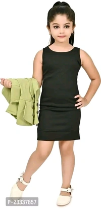 JUHI FASHION Delevery Free Classic Crepe Solid Dress for Kids Girls with Jacket - 6-7 Years
