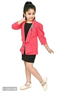 JUHI FASHION Delivery Free  Classic Crepe Solid Dress for Kids Girls with Jacket - 6-7 Years